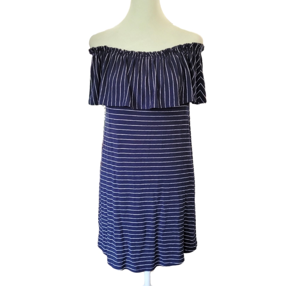 Abercrombie and Fitch Striped Off the Shoulder Mini Dress Blue Small Sailor Chic